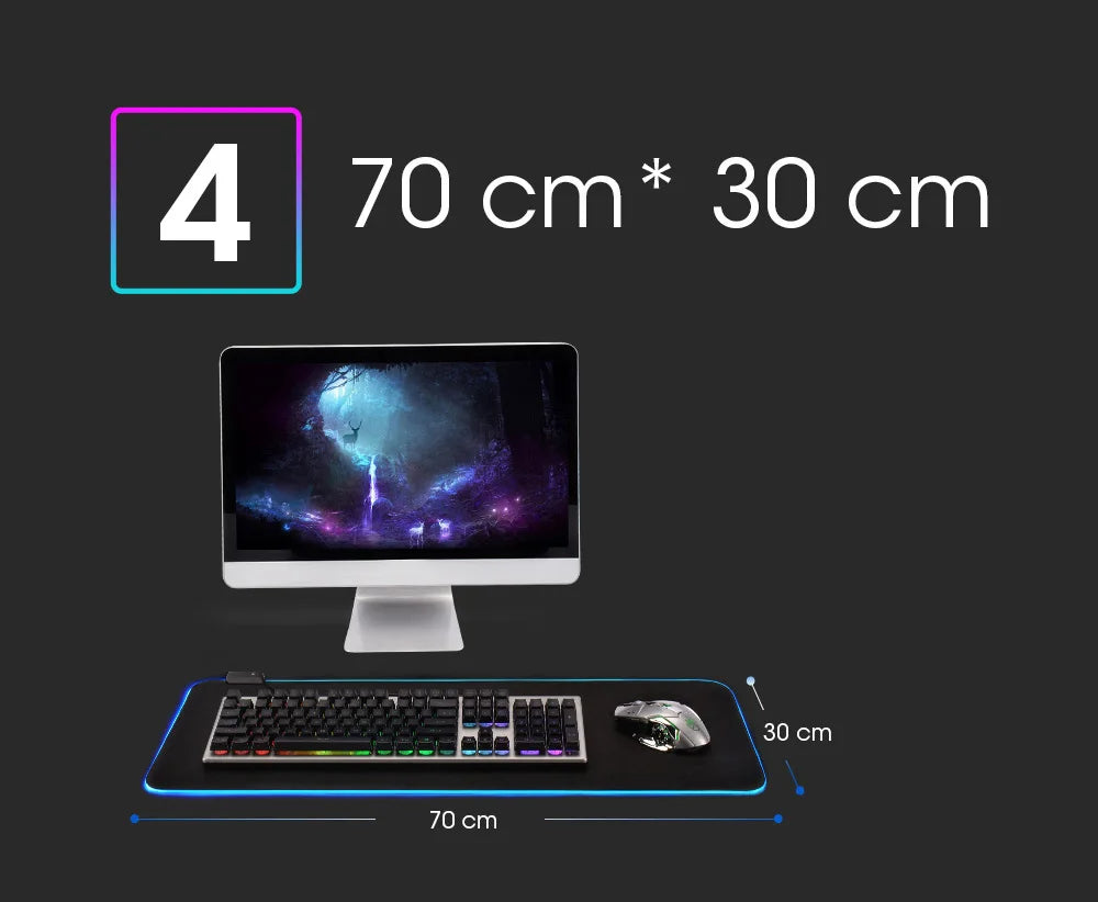 LED Light Mousepad RGB Keyboard Cover Desk-mat Colorful Surface