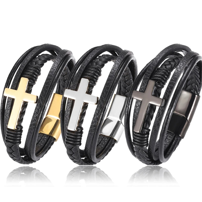 Classic Metal Clasp Men's Leather Bracelet Adjustable