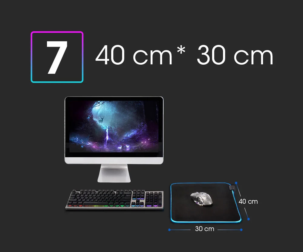 LED Light Mousepad RGB Keyboard Cover Desk-mat Colorful Surface