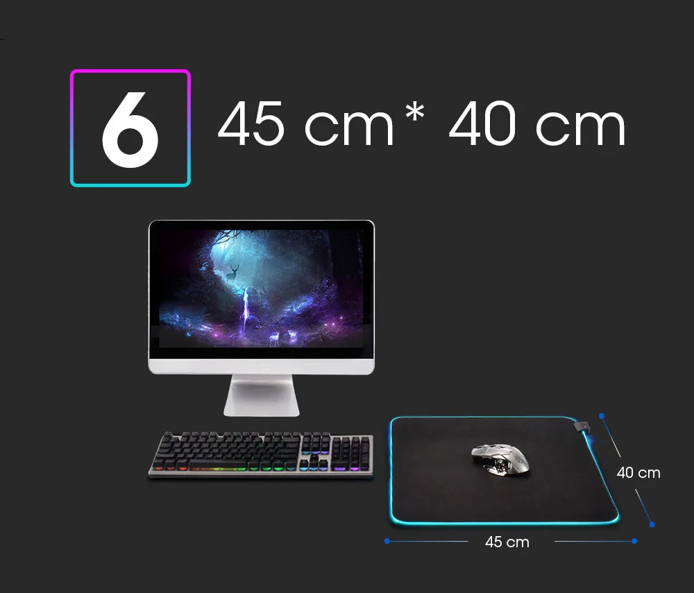 LED Light Mousepad RGB Keyboard Cover Desk-mat Colorful Surface