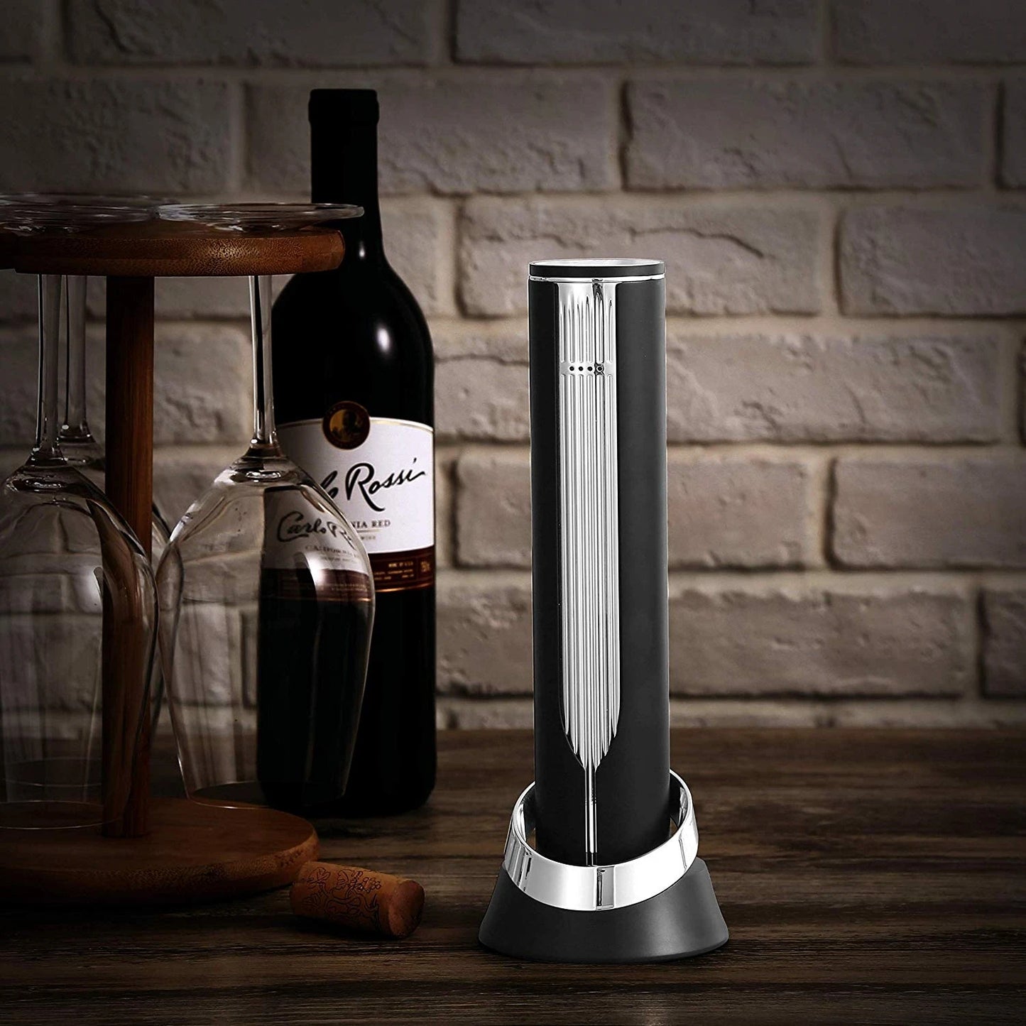 High-Tech Automatic Electric Wine Corkscrew – Cordless Opener with Stand & Foil Cutter