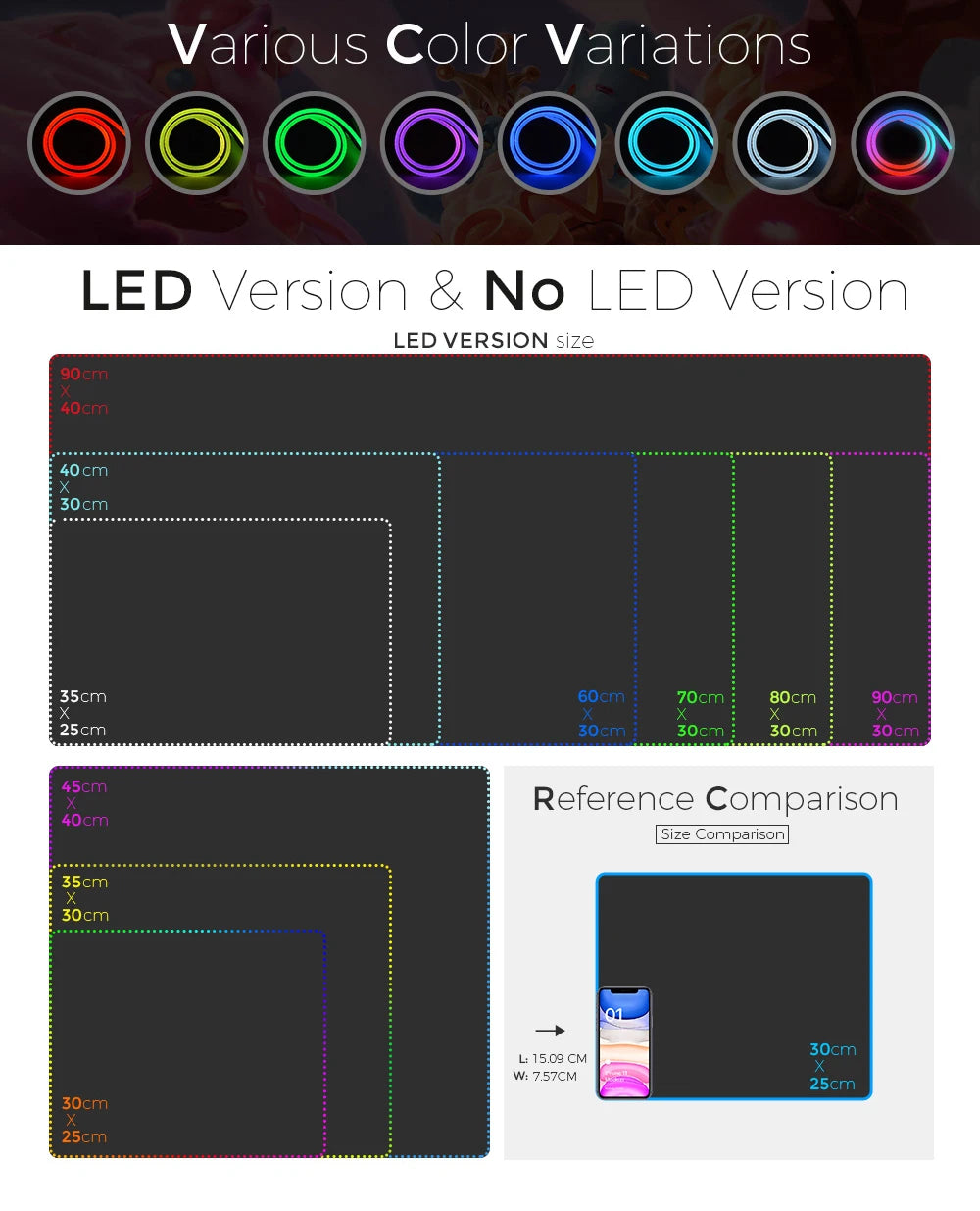 LED Light Mousepad RGB Keyboard Cover Desk-mat Colorful Surface