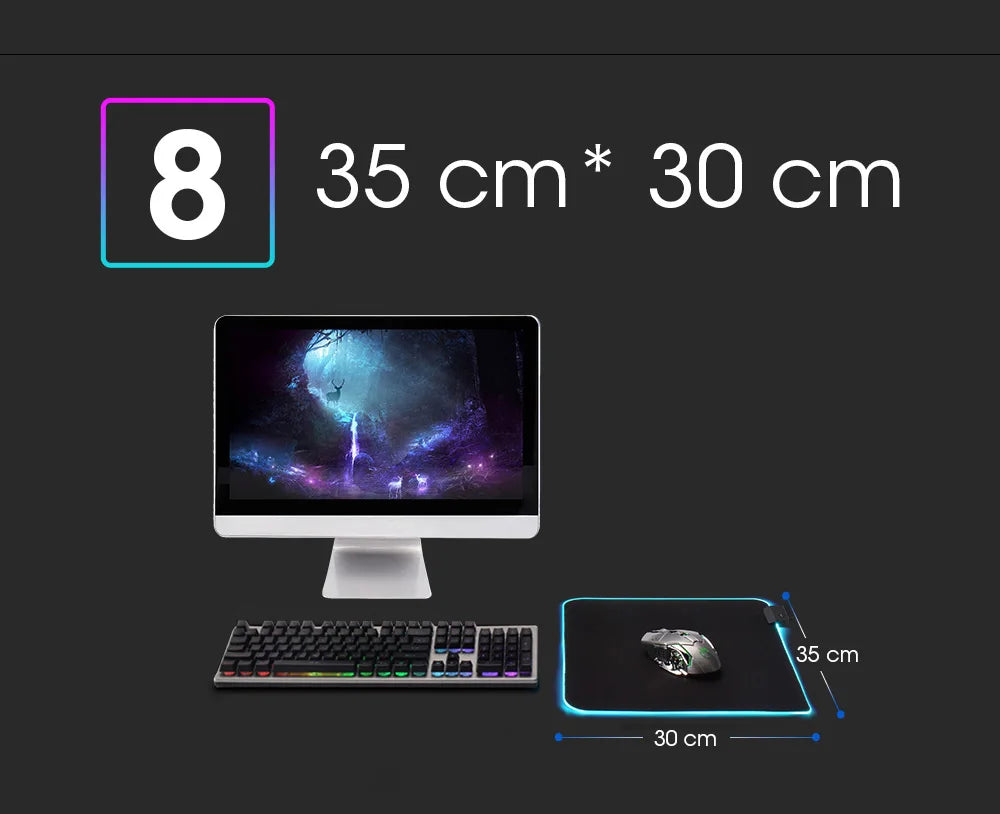 LED Light Mousepad RGB Keyboard Cover Desk-mat Colorful Surface