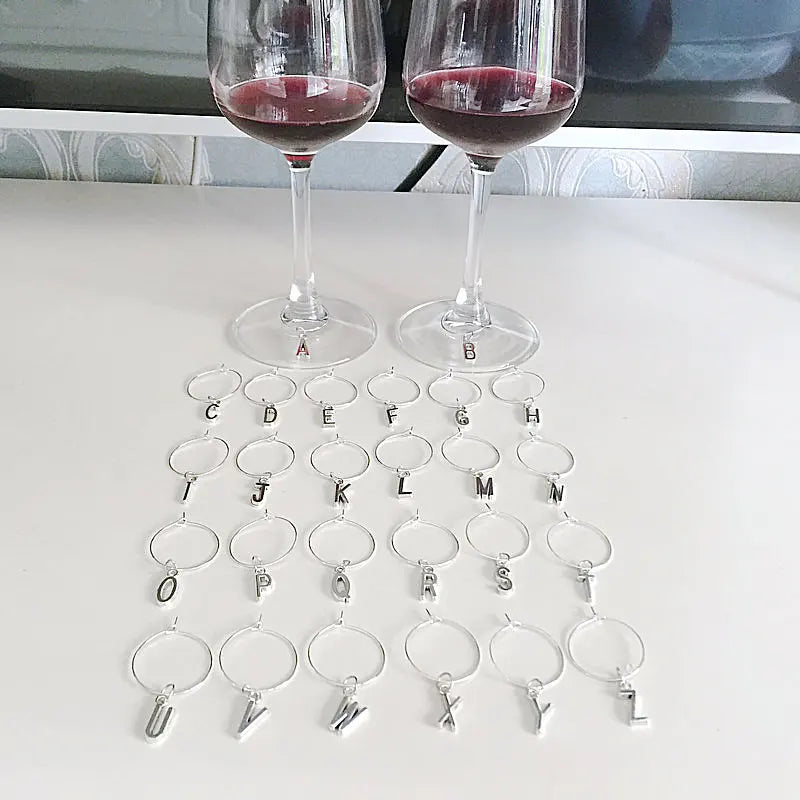 Alphabet Wine Charms Rings Marker - 26PCS