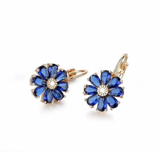 Elegant Blue Flowers Hoop Earrings