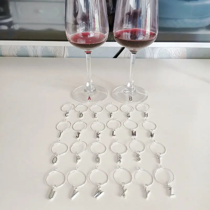 Alphabet Wine Charms Rings Marker - 26PCS