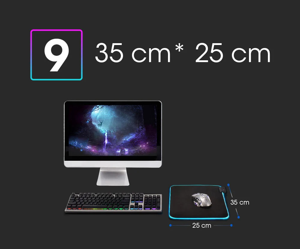 LED Light Mousepad RGB Keyboard Cover Desk-mat Colorful Surface