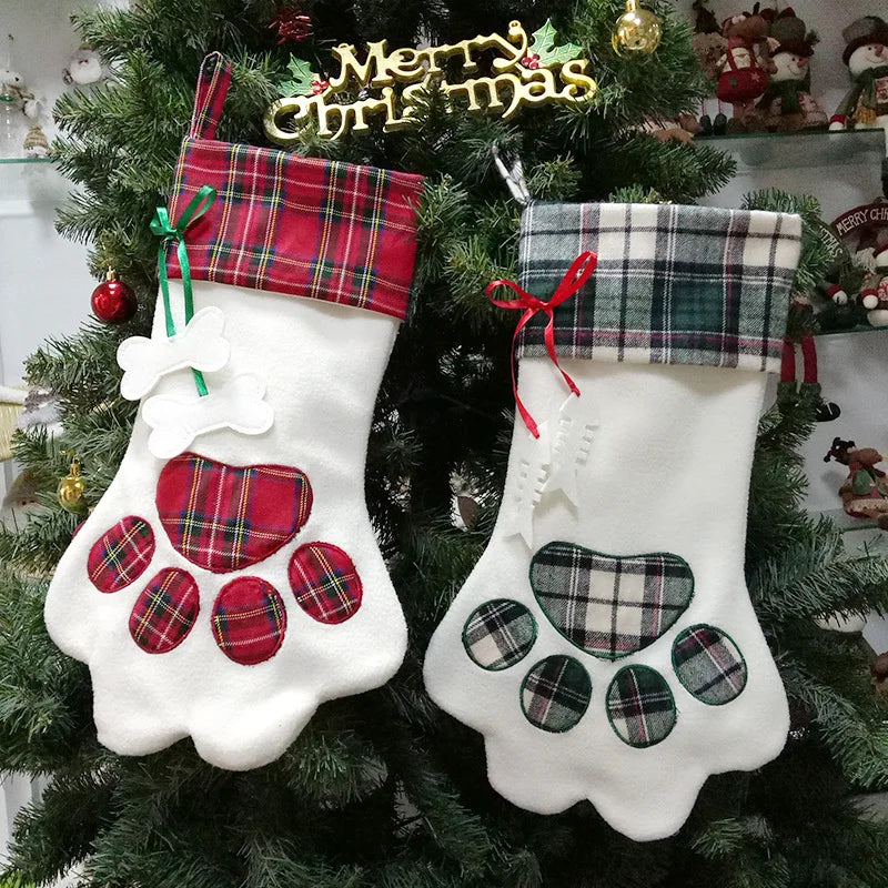 New Year Plaid Christmas Gift Bags Pet Dog