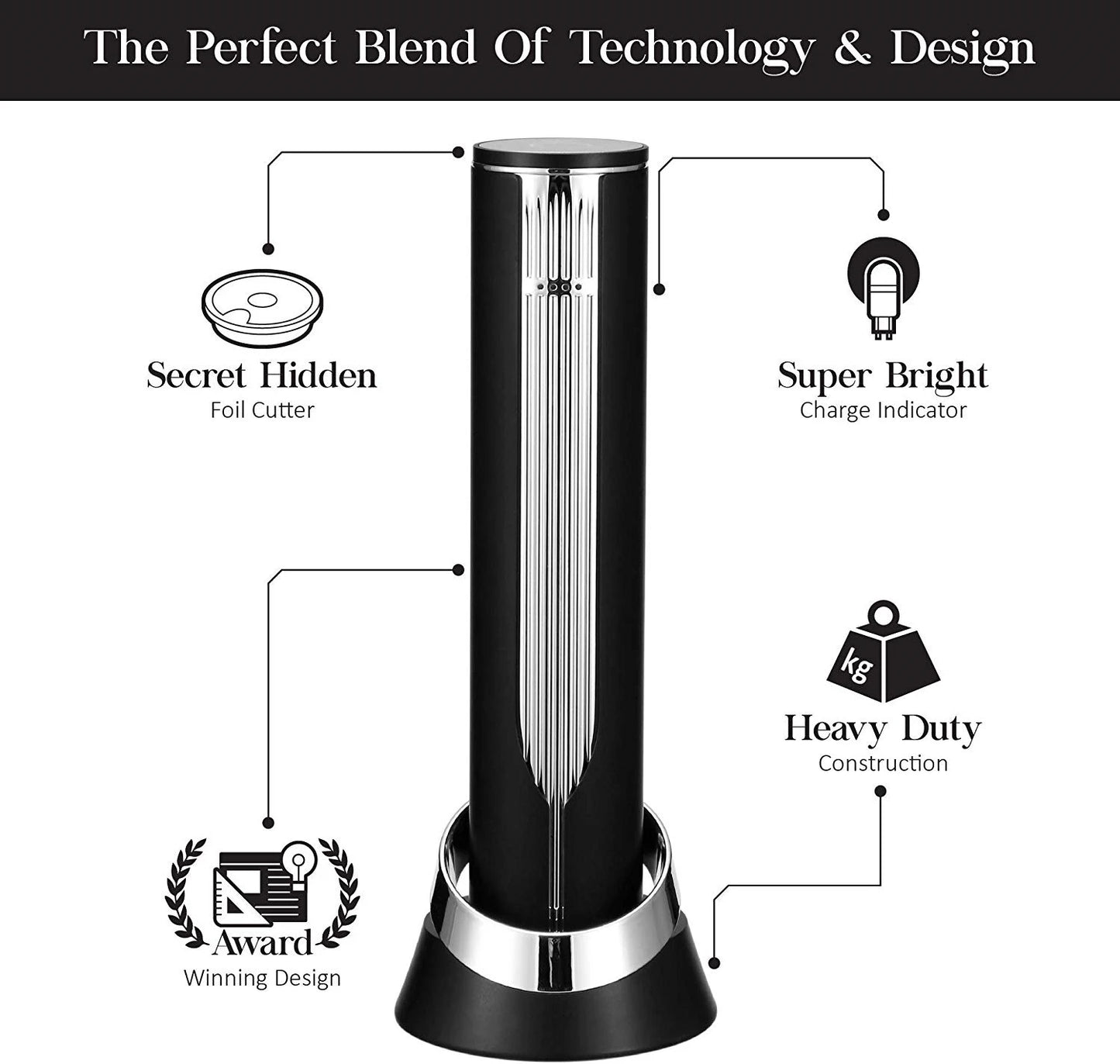 High-Tech Automatic Electric Wine Corkscrew – Cordless Opener with Stand & Foil Cutter