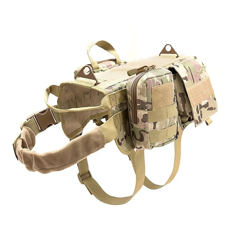 Military Dog Harness with Pocket Bag Pet Training Vest Soft Collar Adjustable - Small Medium Large Dogs