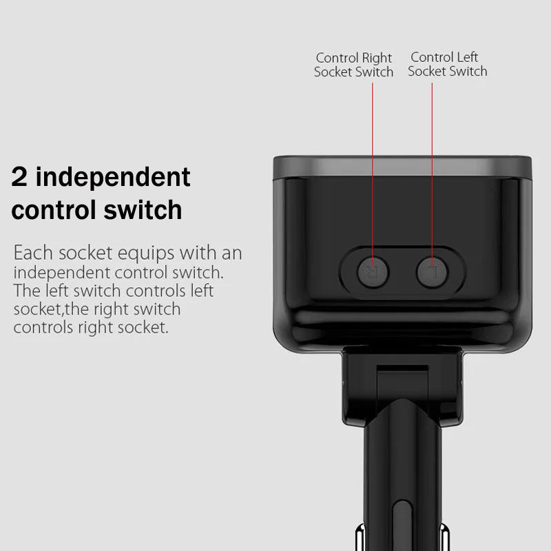 Car Charger Splitter QC3.0 Dual USB PD20W with Switch & Voltmeter