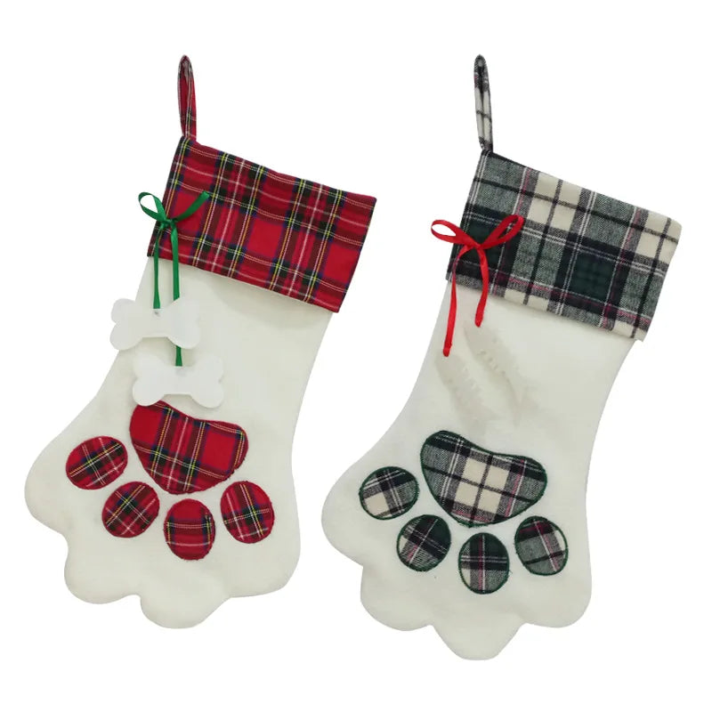 New Year Plaid Christmas Gift Bags Pet Dog