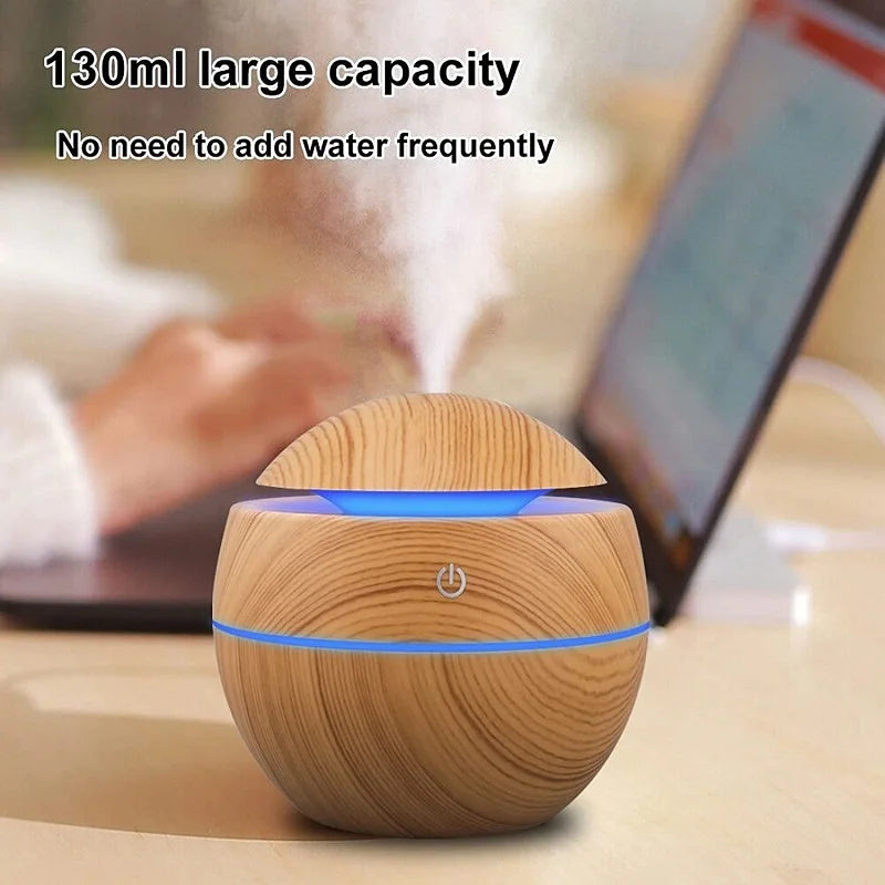 Humidifier Electric Air Aroma Diffuser Wood Ultrasonic 130ML