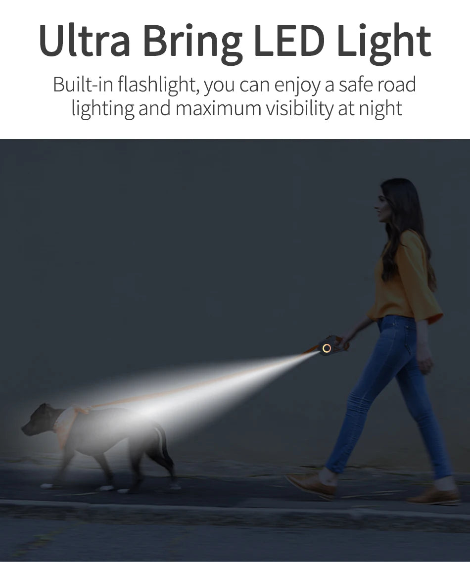 Dog Automatic Retractable Leash LED Luminous Leading Fashion Light Straps