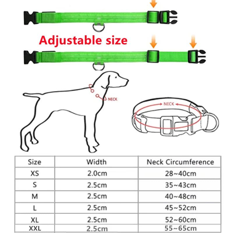 LED Glowing Dog Collar Adjustable Flashing