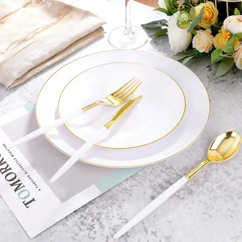 Gold Plastic Dinnerware Set - 350pcs