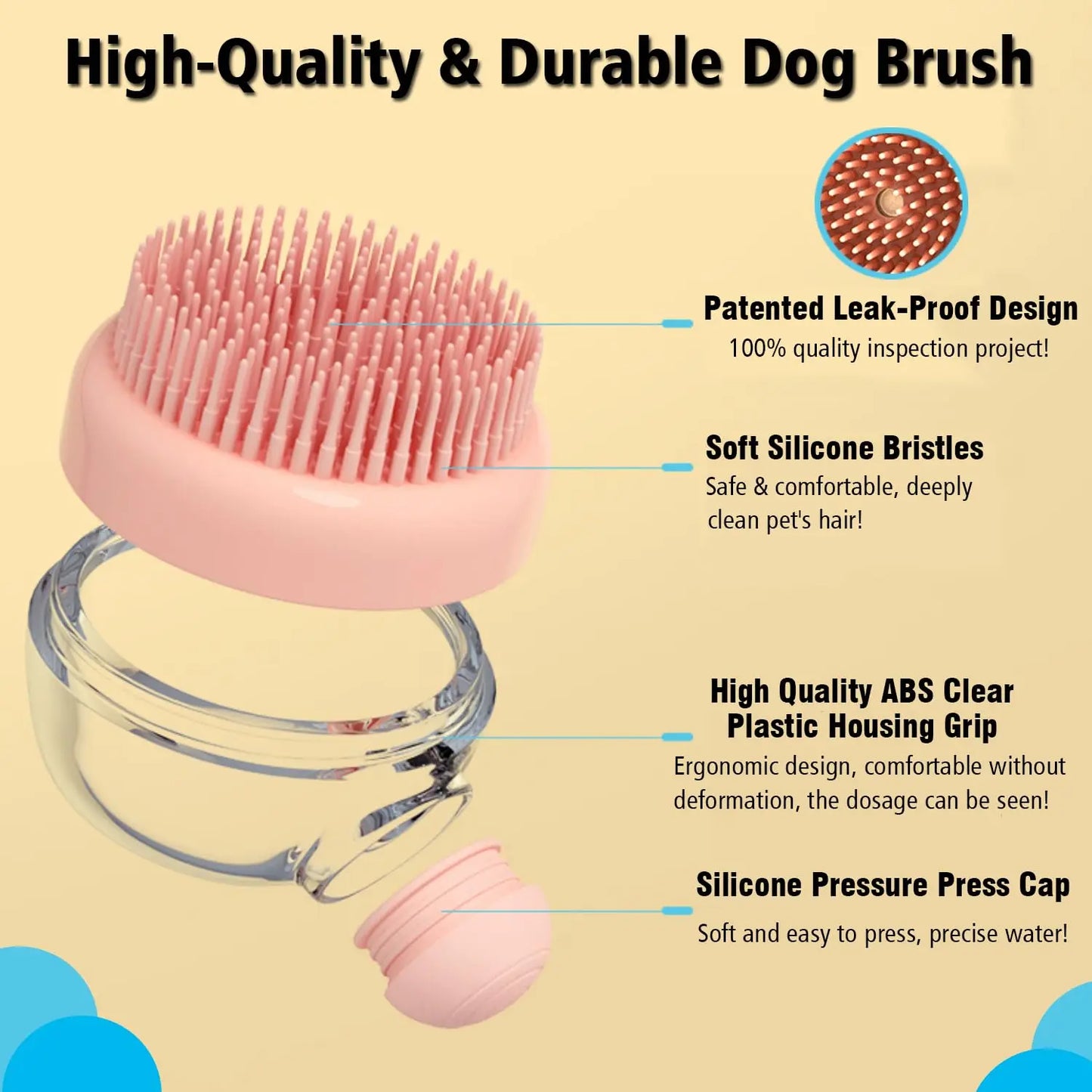 Pet Dog Grooming Massage Bath Cleaning Brush with Shampoo Dispenser