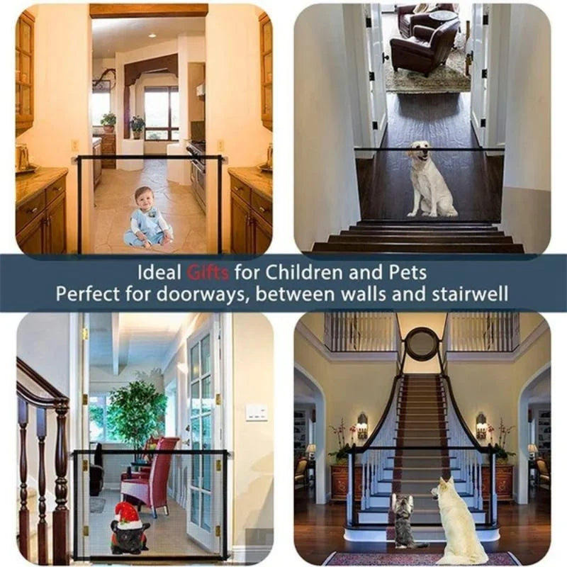 Portable Kids & Pets Safety Door Guard Reinforced Fiber Breathable Mesh Fence Isolation