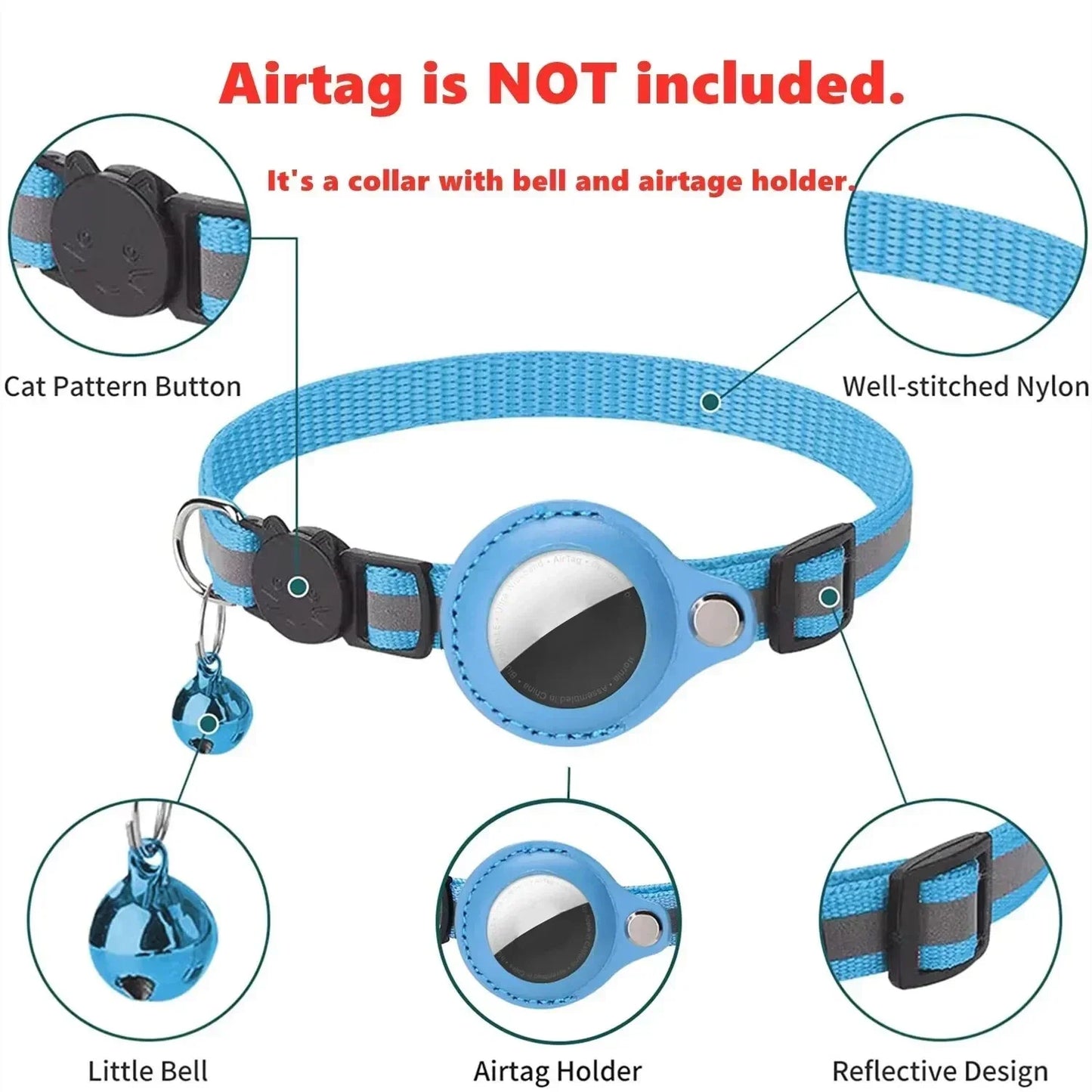 Anti-Lost Cat Collar for Airtag GPS Tracker Protective Case With Bell Reflective