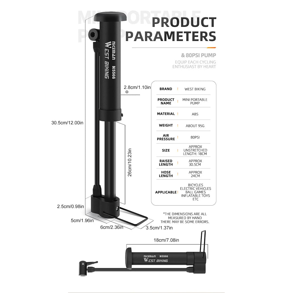 WEST BIKING Mini Bicycle Pump 80PSI