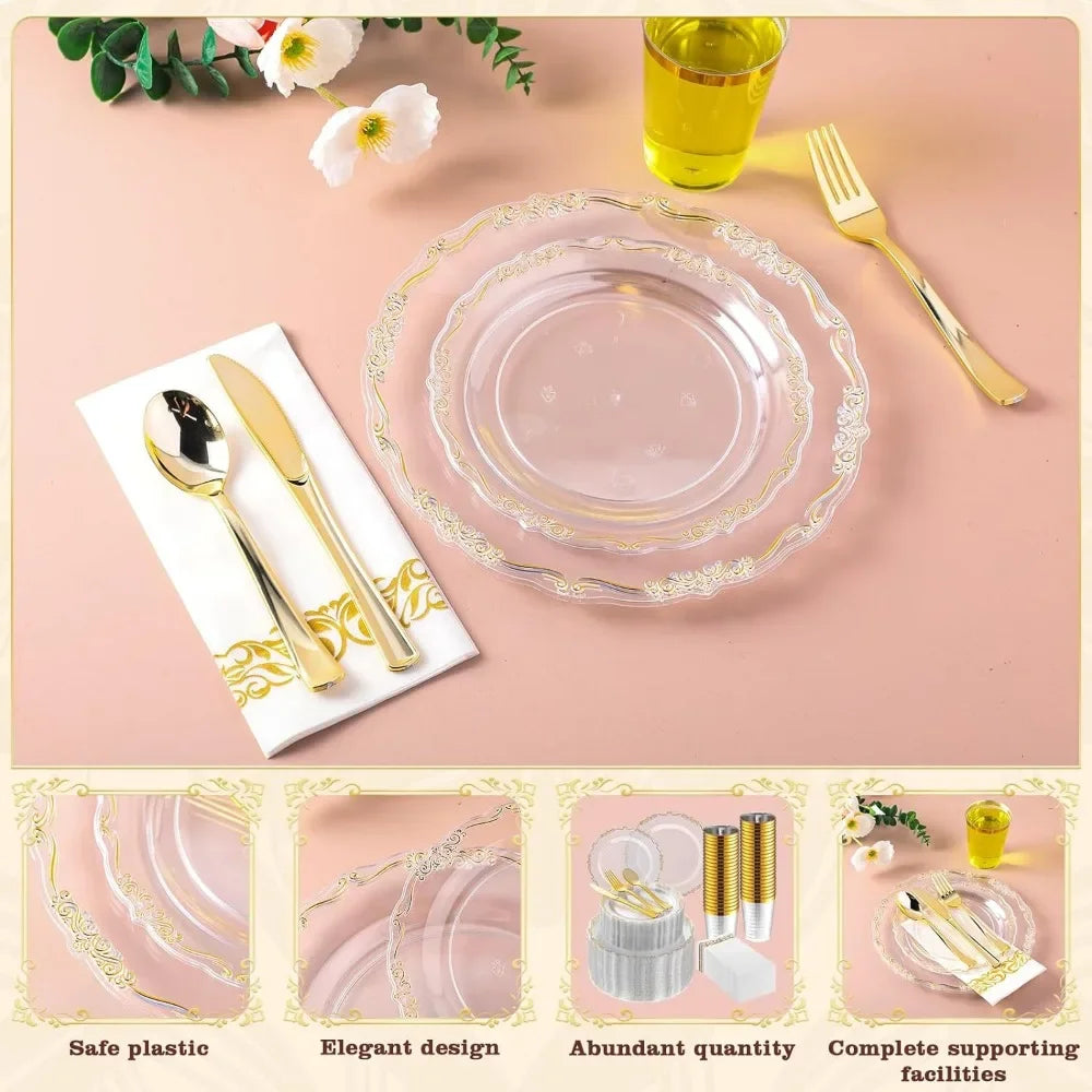 Gold Plastic Cutlery Set Disposable - 700 PCS