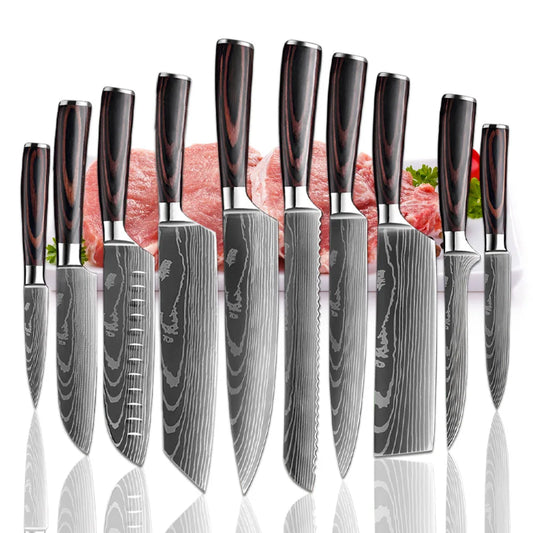 Sharp Kitchen Knives Set: Cleaver, Boning, Meat, Fish, Fruit & Bread Knife