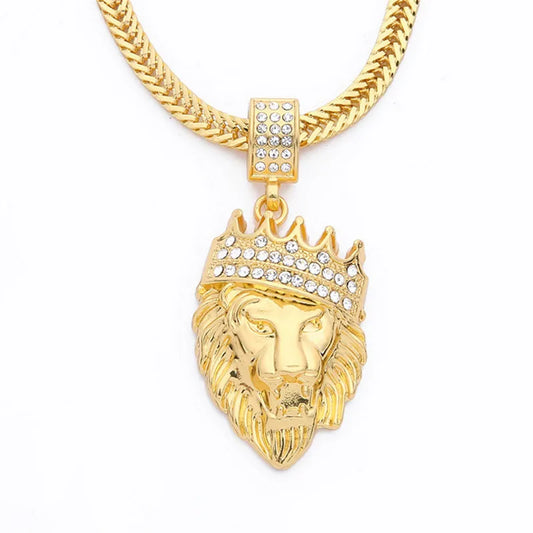 Lion Head Gold Pendant Necklace for Men