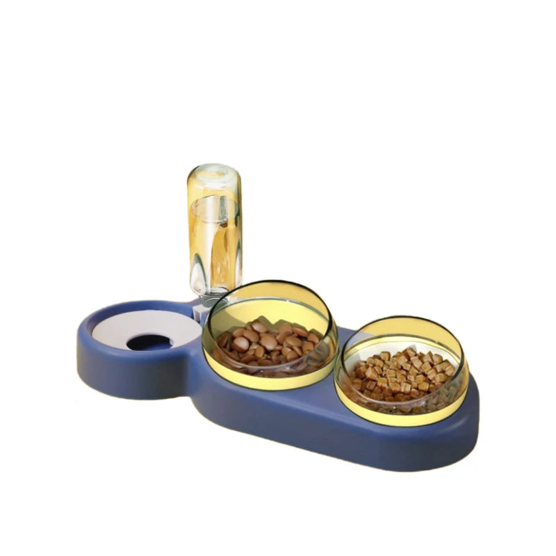 Cat Bowl Pet Feeder with Large Diameter and Integrated Drinking Fountain