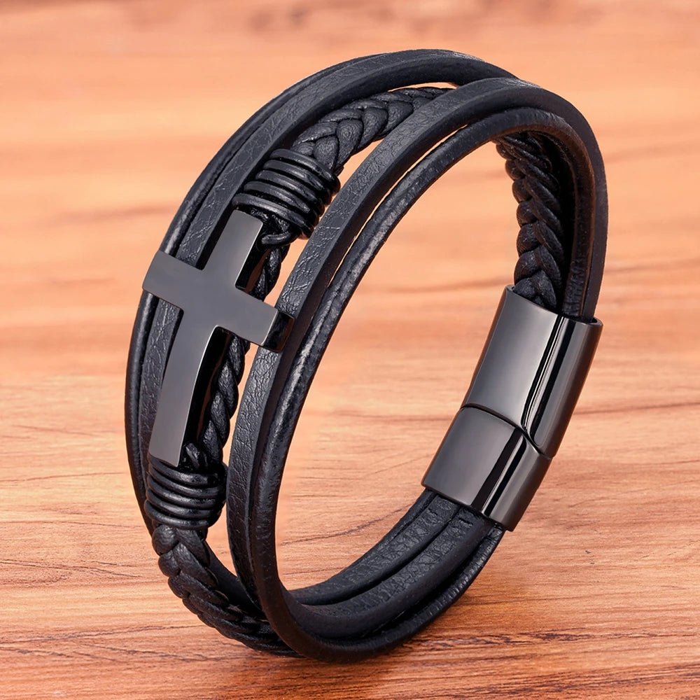 Classic Metal Clasp Men's Leather Bracelet Adjustable