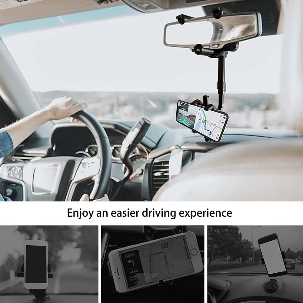 360° Rotating Rearview Mirror Phone Holder for GPS Navigation