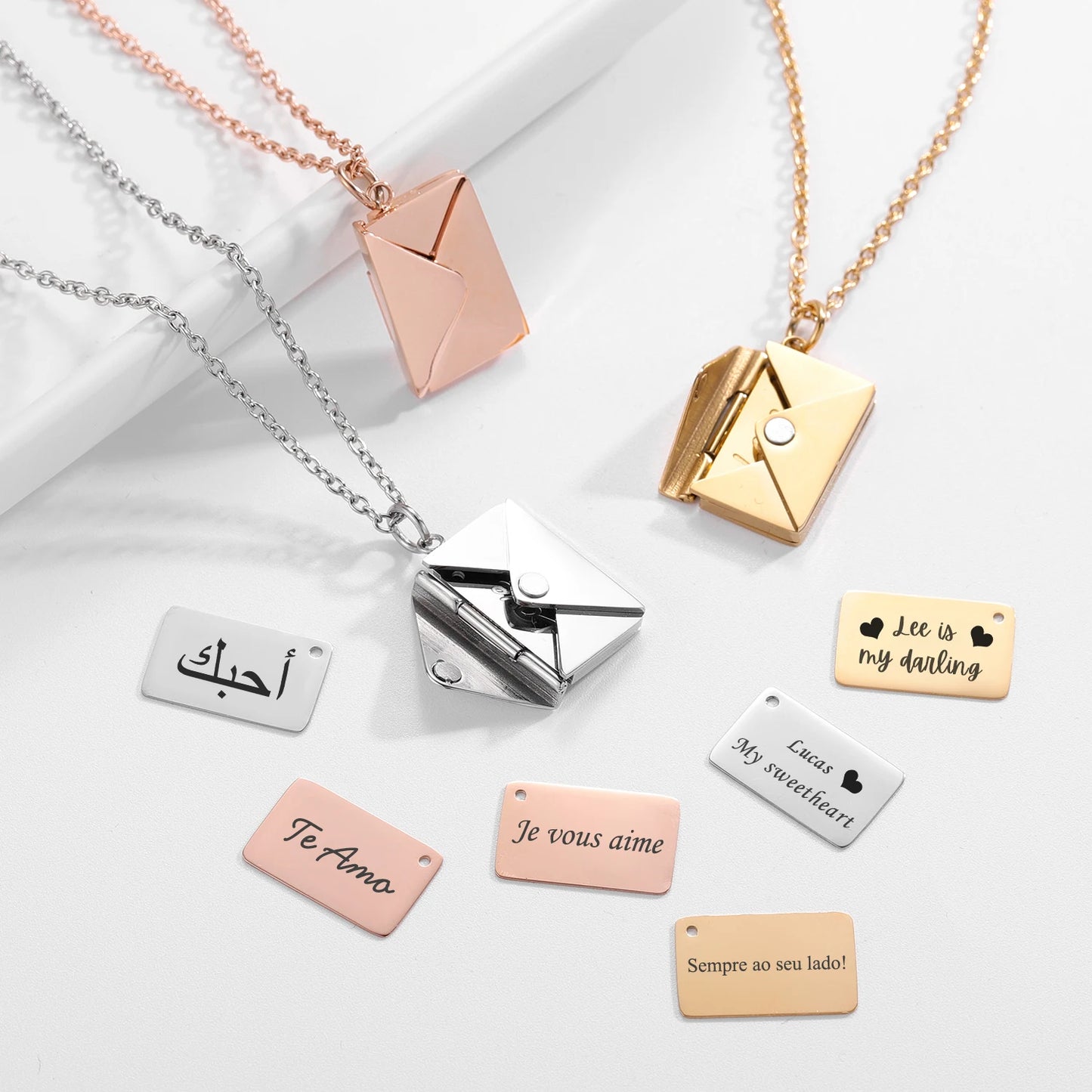 Stainless Steel Love Letter Envelope Pendant Necklace