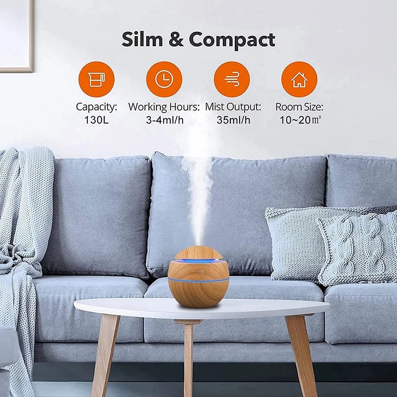 Humidifier Electric Air Aroma Diffuser Wood Ultrasonic 130ML