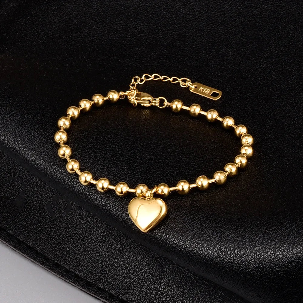 Stainless Steel Heart Pendant Bracelet