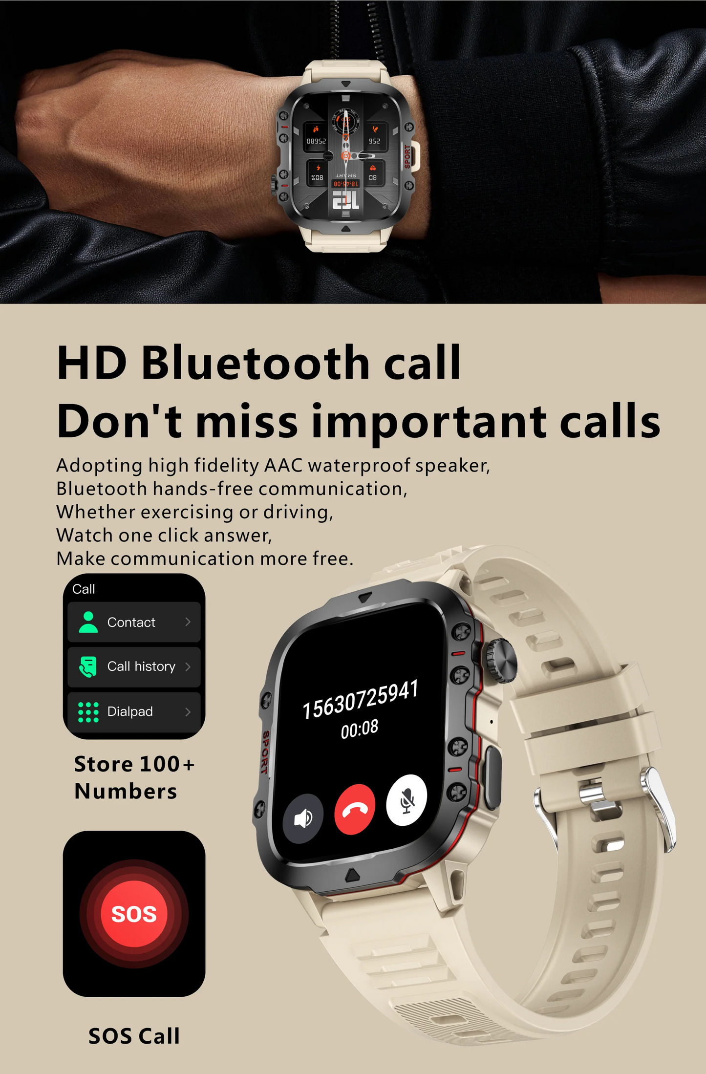 Men’s Smart Watch – Bluetooth Call, Fitness, 3ATM Waterproof