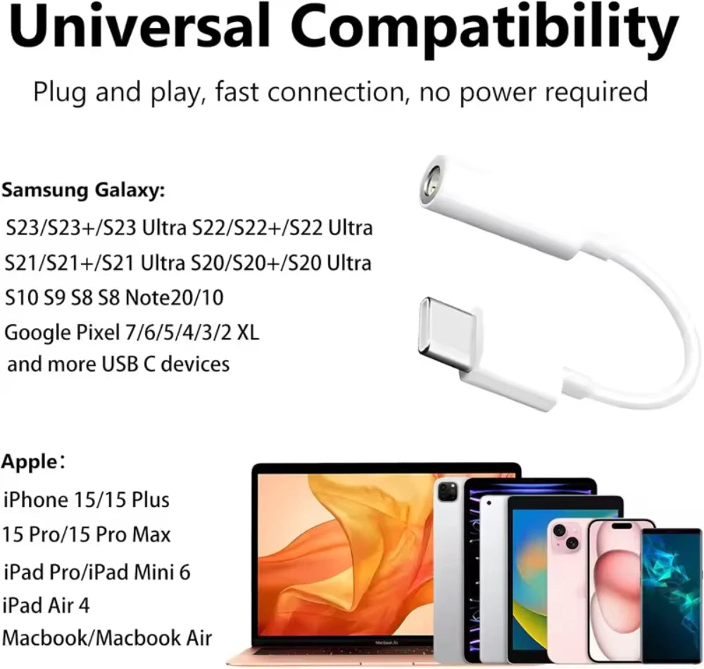 USB-C to 3.5mm Audio Adapter DAC for iPhone 15, Xiaomi, Huawei, MacBook, iPad