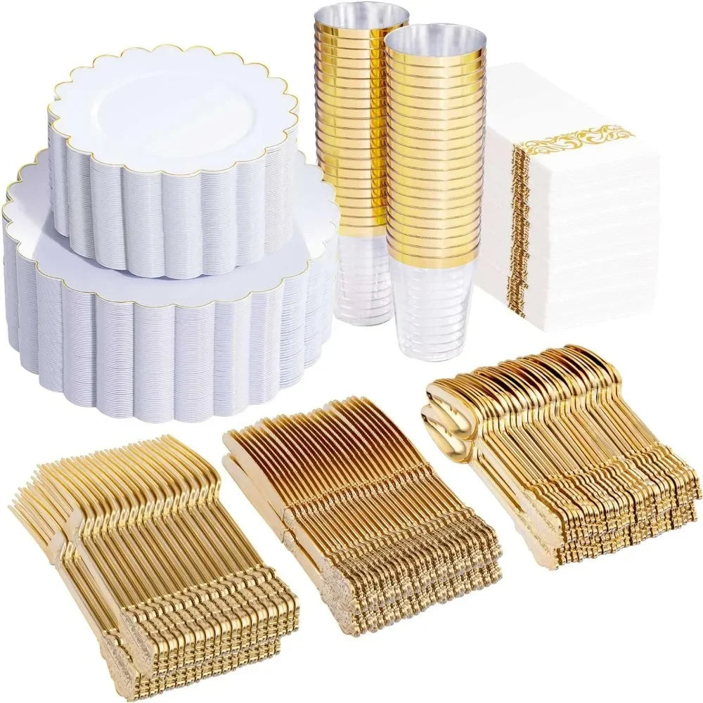 Gold Plastic Dinnerware - 350 PCS