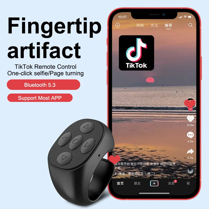 TikTok Bluetooth Remote Ring – Selfie & Like Controller