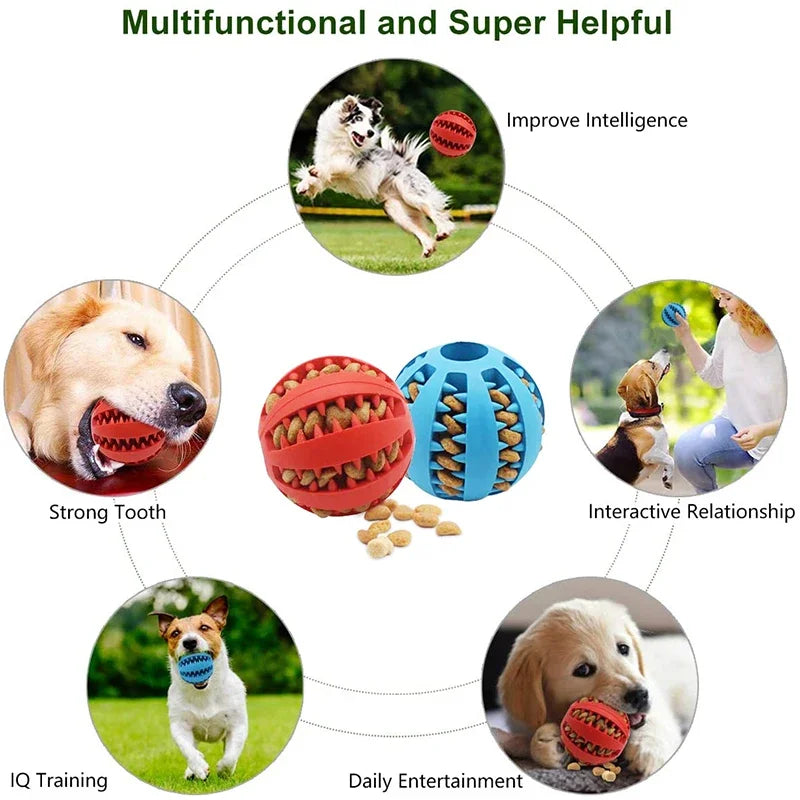 Interactive Dog Ball Toy for Small Dogs - Elastic Rubber Chew Toy, Tooth Cleaning, Food Dispenser