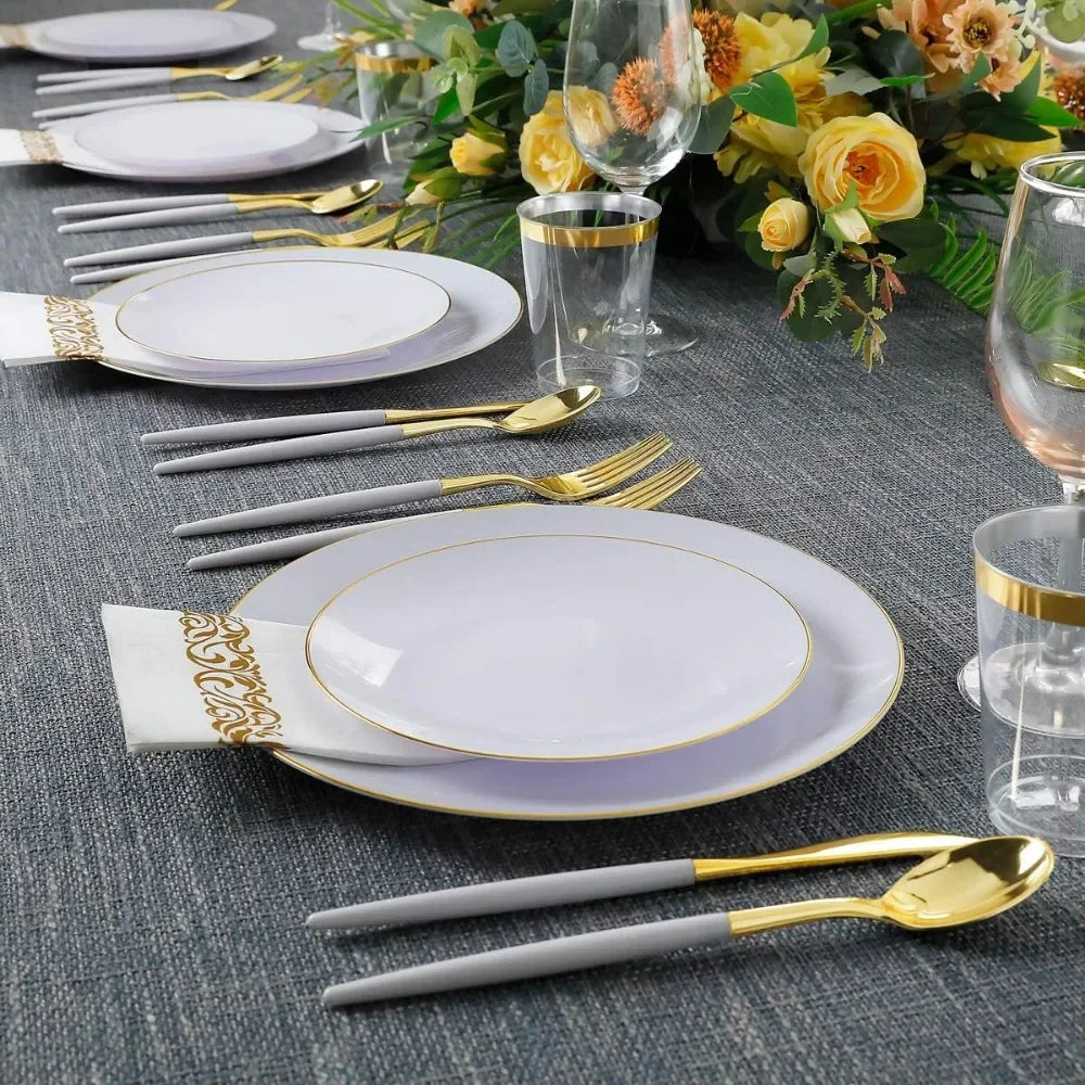 Gold Plastic Dinnerware Set - 350pcs