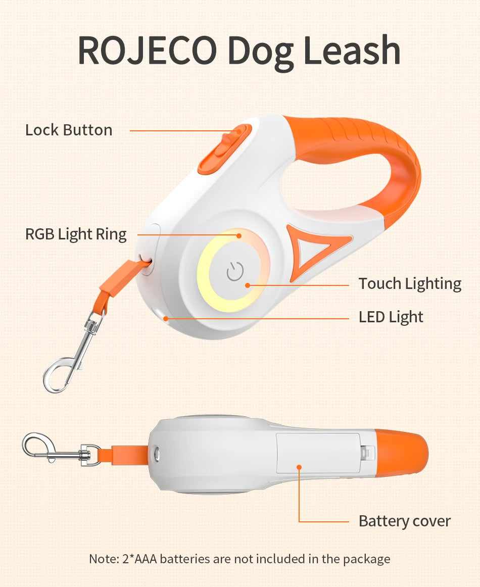 Dog Automatic Retractable Leash LED Luminous Leading Fashion Light Straps