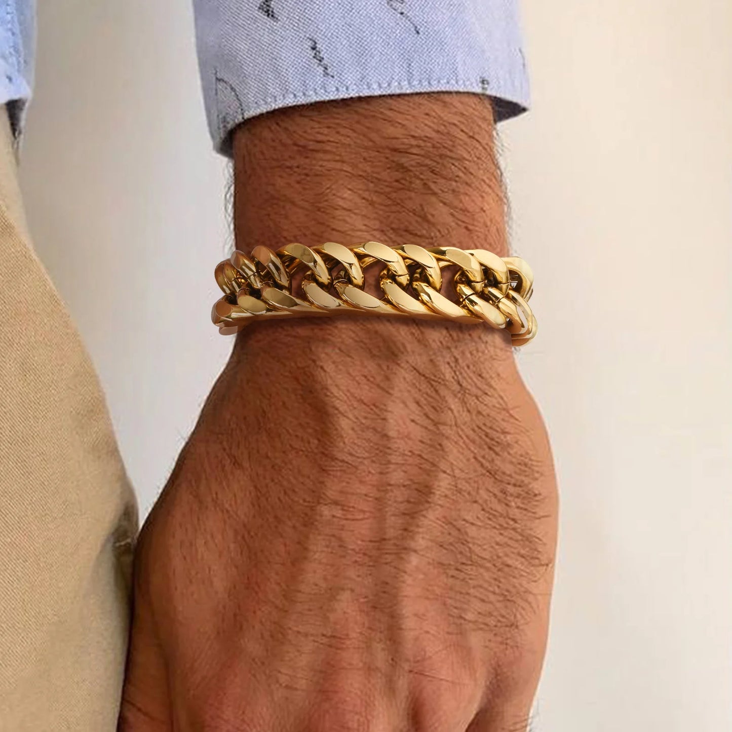 Mens Gold Color Cuban Chain Bracelet Stainless Steel