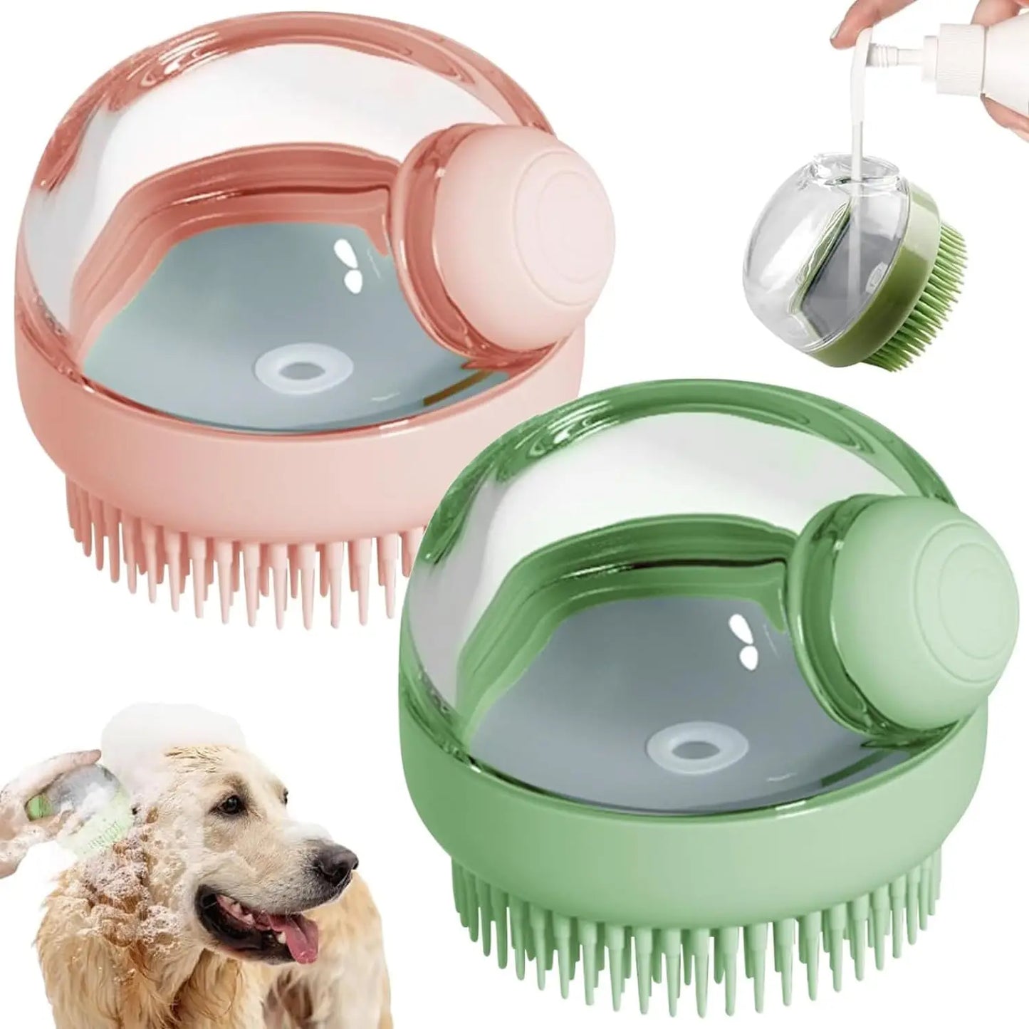 Pet Dog Grooming Massage Bath Cleaning Brush with Shampoo Dispenser