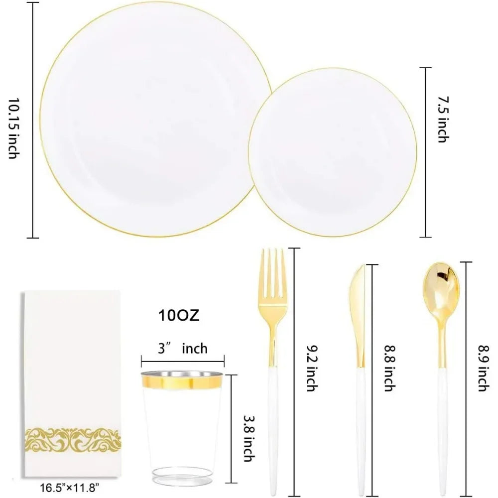 Gold Plastic Dinnerware Set - 350pcs