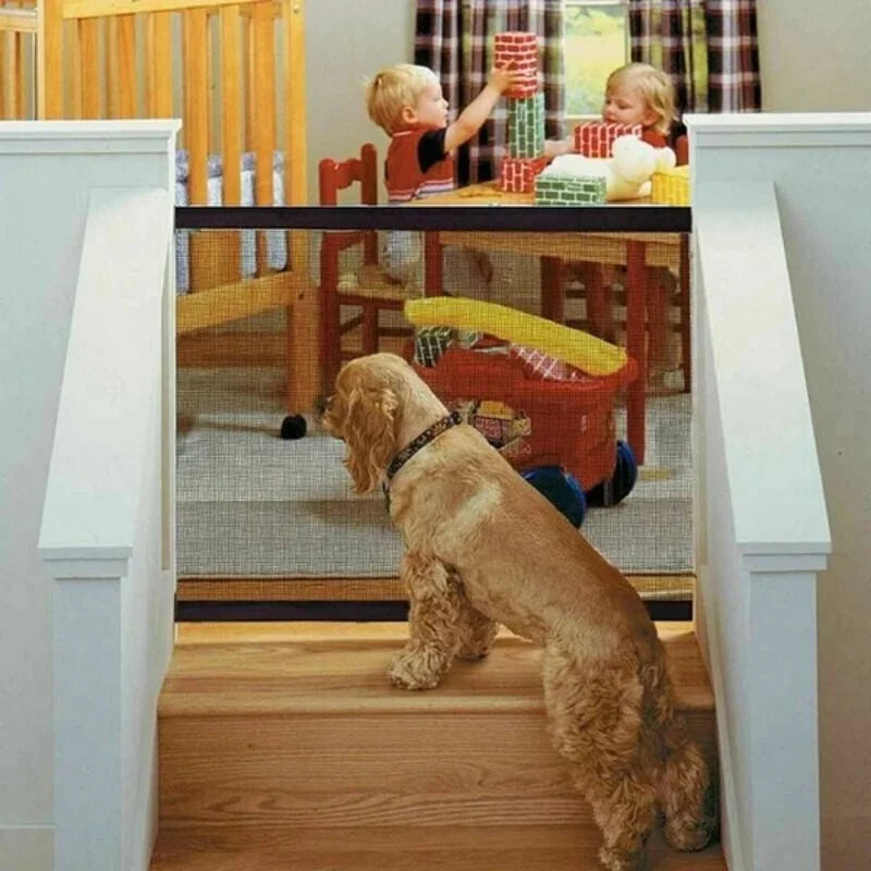 Portable Kids & Pets Safety Door Guard Reinforced Fiber Breathable Mesh Fence Isolation