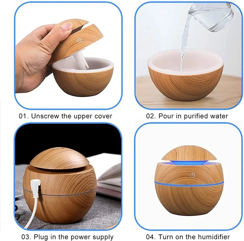 Humidifier Electric Air Aroma Diffuser Wood Ultrasonic 130ML