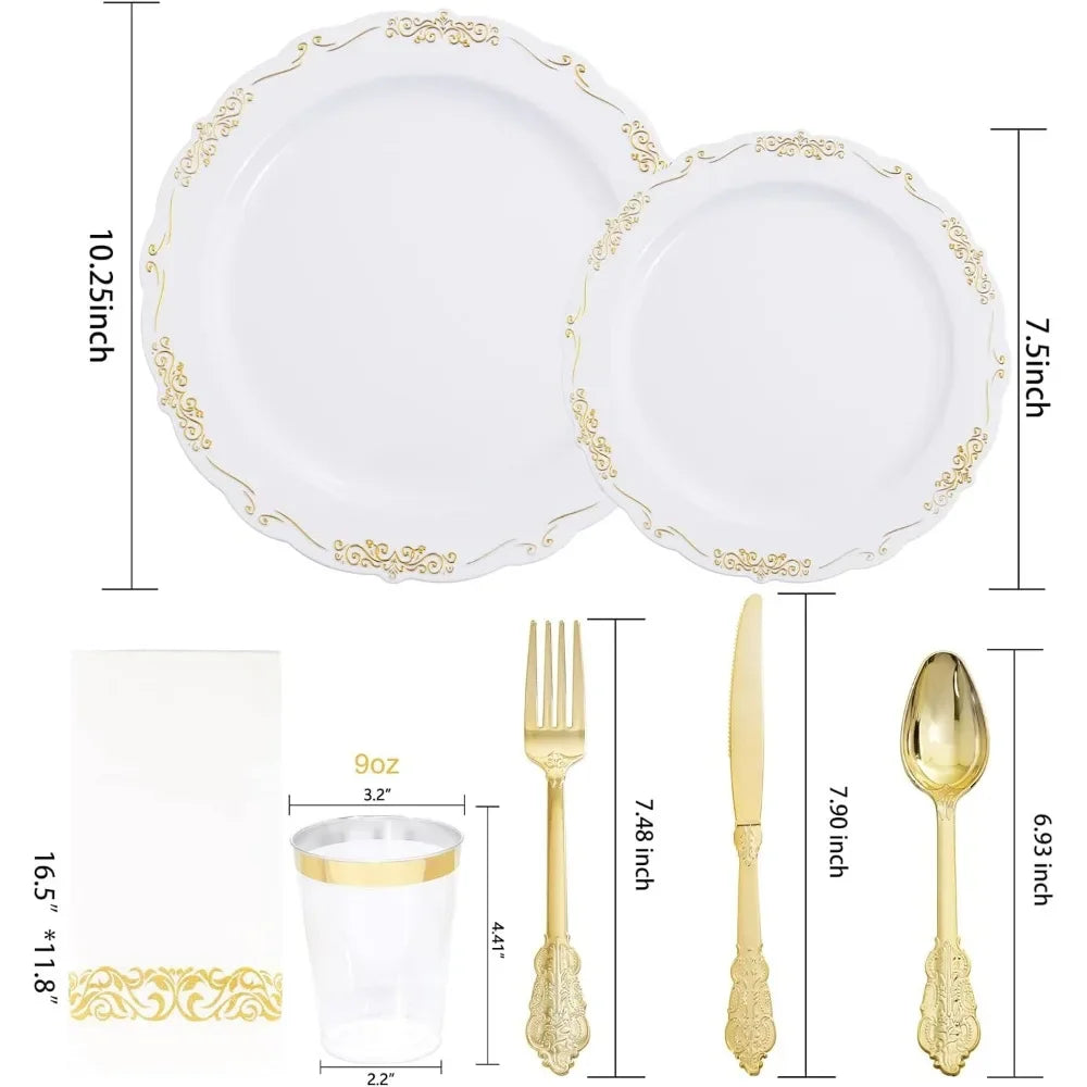 Gold Plastic Dinnerware - 350 PCS