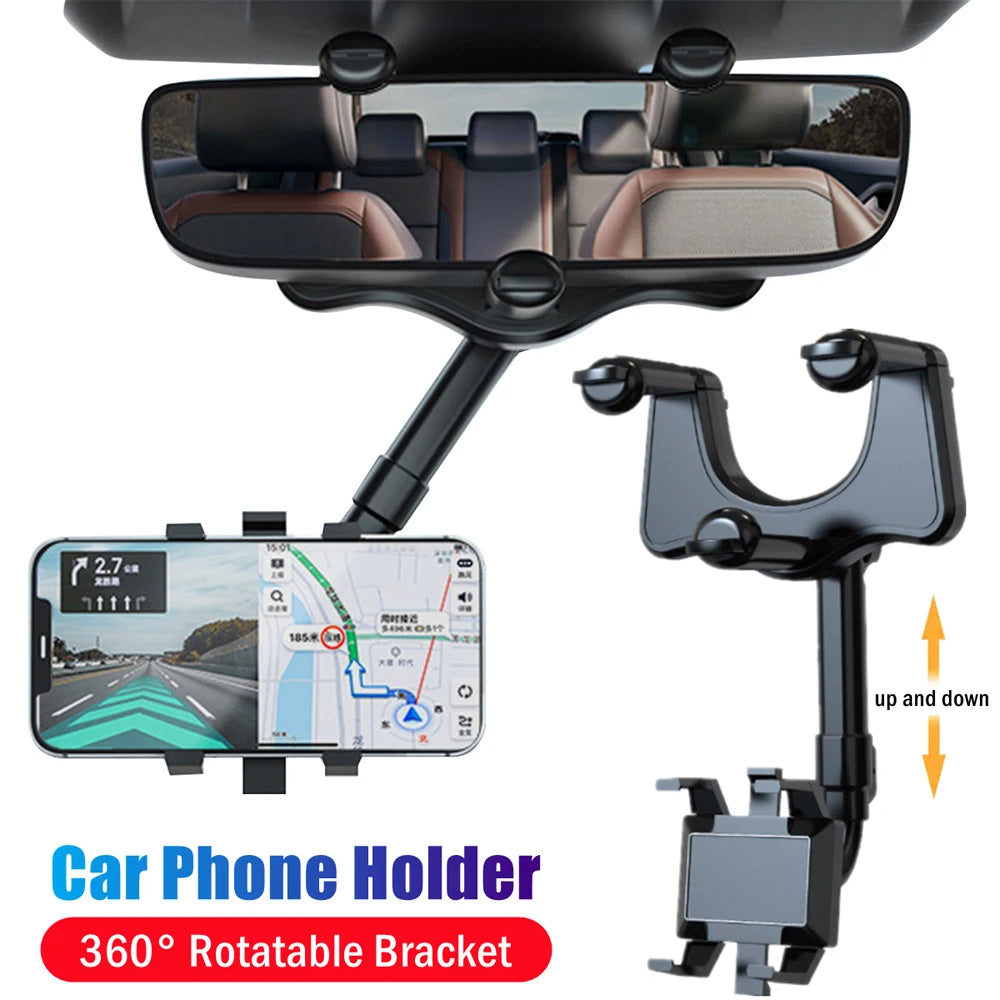 360° Rotating Rearview Mirror Phone Holder for GPS Navigation