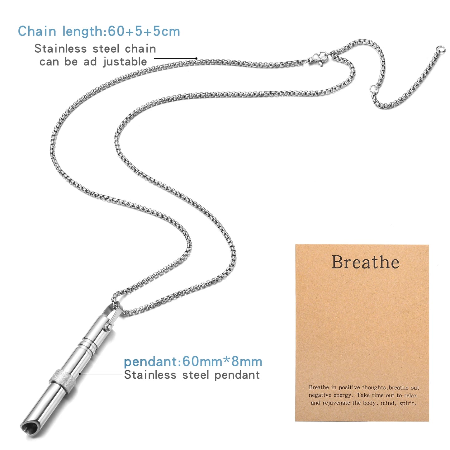 Stainless Steel Mindfulness Breathing Necklace - Anxiety & Stress Relief Pendant