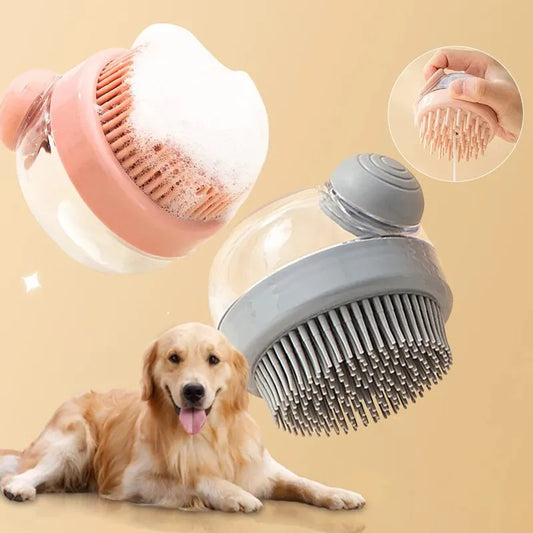 Pet Dog Grooming Massage Bath Cleaning Brush with Shampoo Dispenser