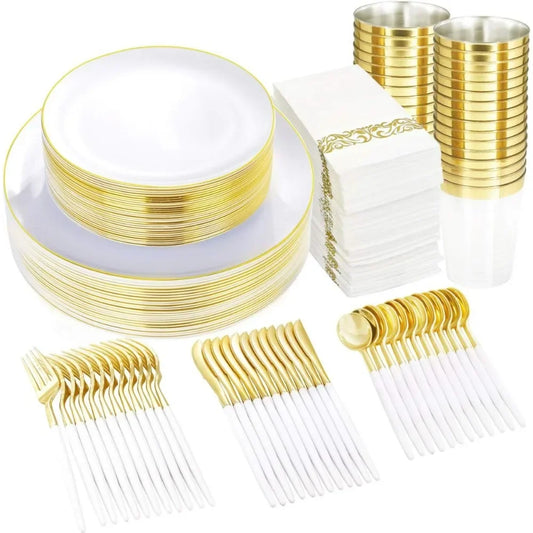 Gold Plastic Dinnerware Set - 350pcs